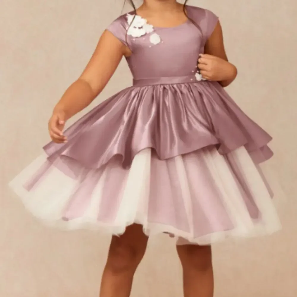 Azazie Girl's Flower Girl Dress Matte Satin Party Haru Ball Gown Size8 Rose Pink